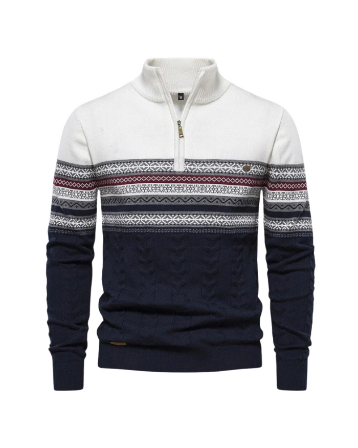 Frederico Cotton Zip Jumper with Pattern