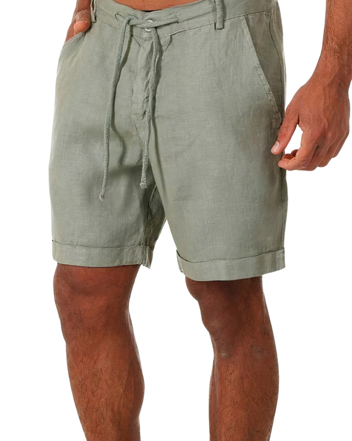 Tie-Front Linen Turn-Up Shorts