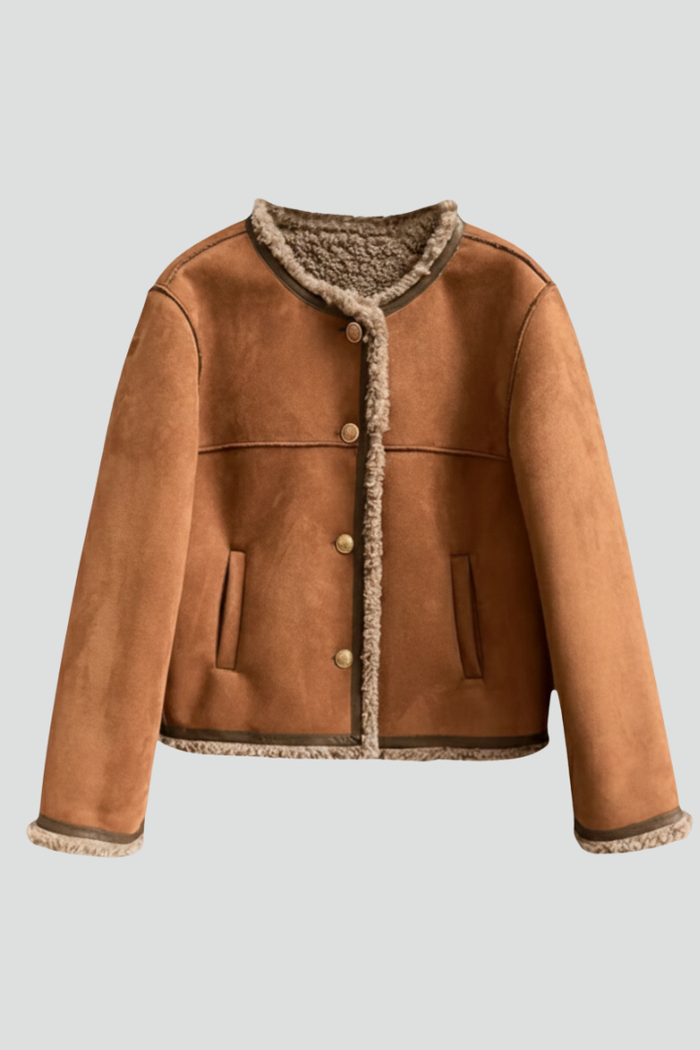 Women Jacket with Button Closure and Trim Edging
