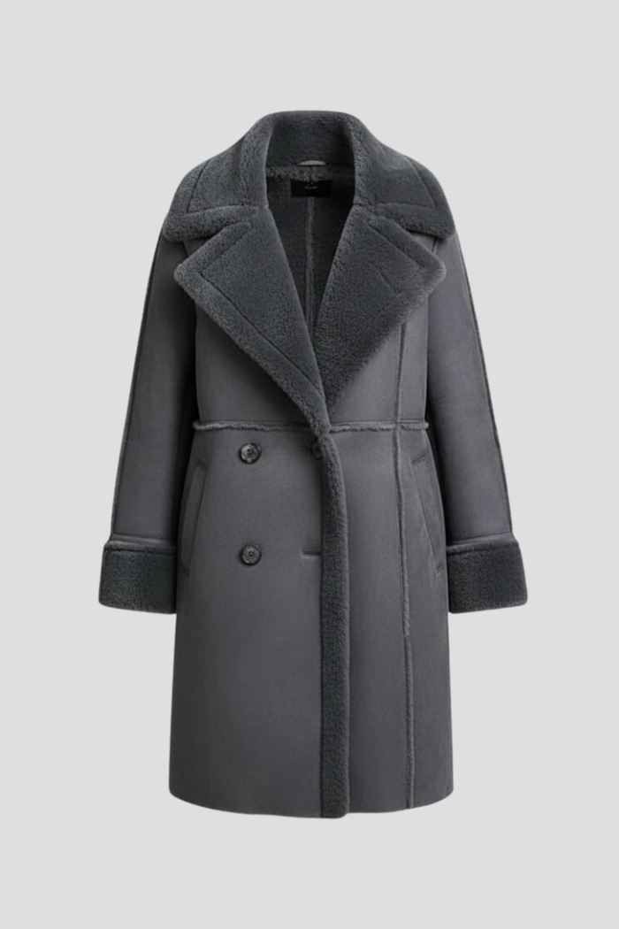 Women Long Coat with Lapel Collar and Buttons