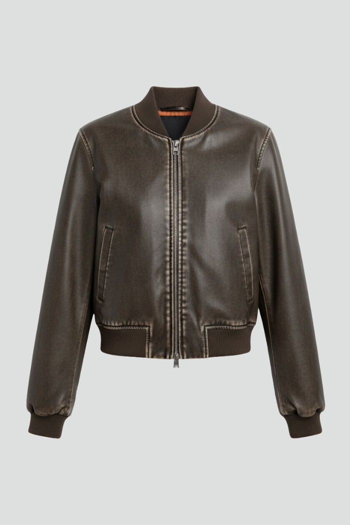 Women’s Bomber Jacket with Collared Neck and Woven Outer Surface