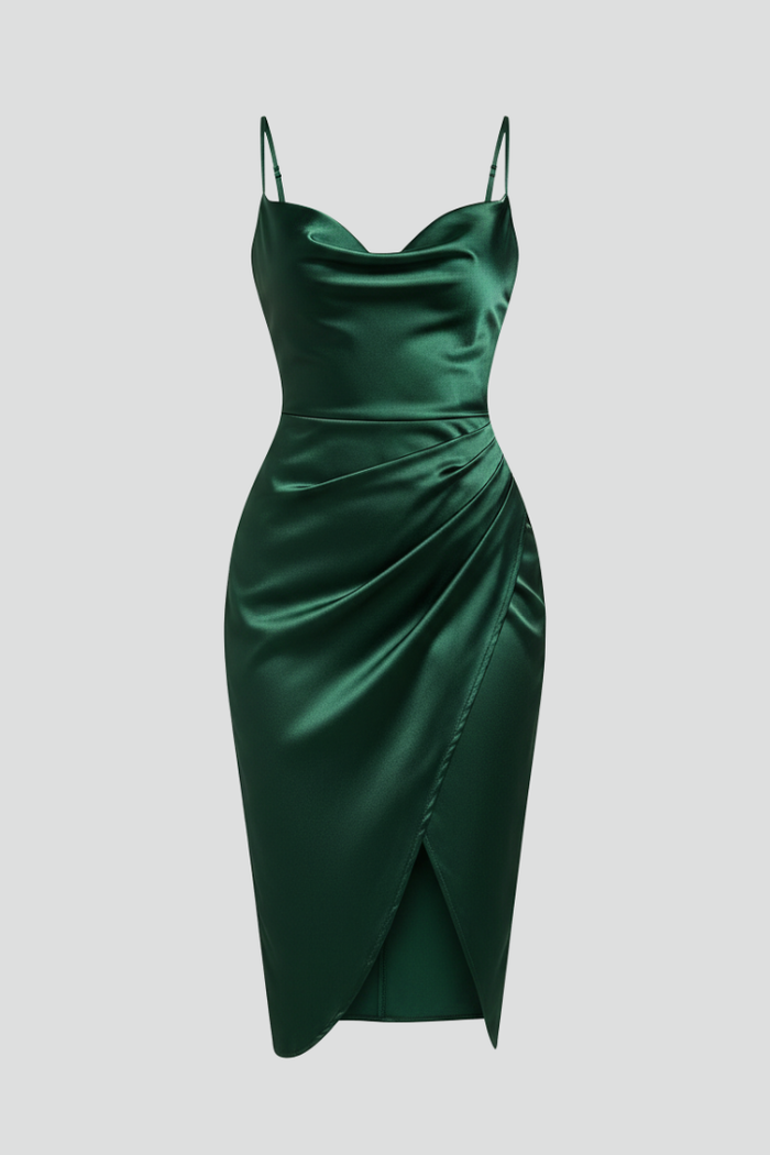 Women’s Dress with Slim Straps and Draped Skirt