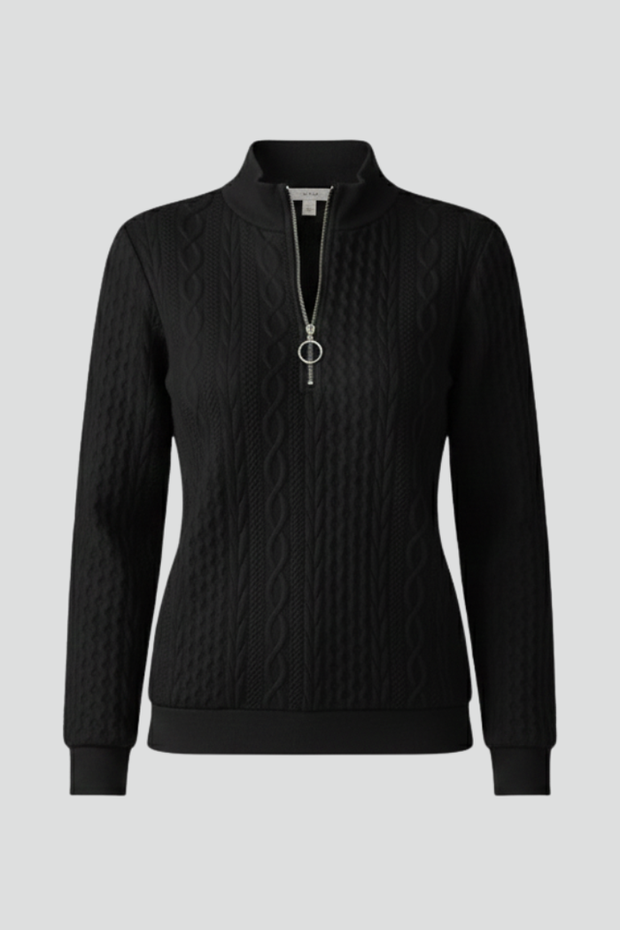 Women’s Jumper with Zip Neck and Cable Knit Texture
