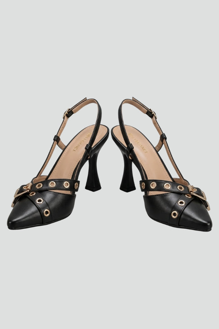 Women's Leather Sandals with Pointed Toe and Buckle