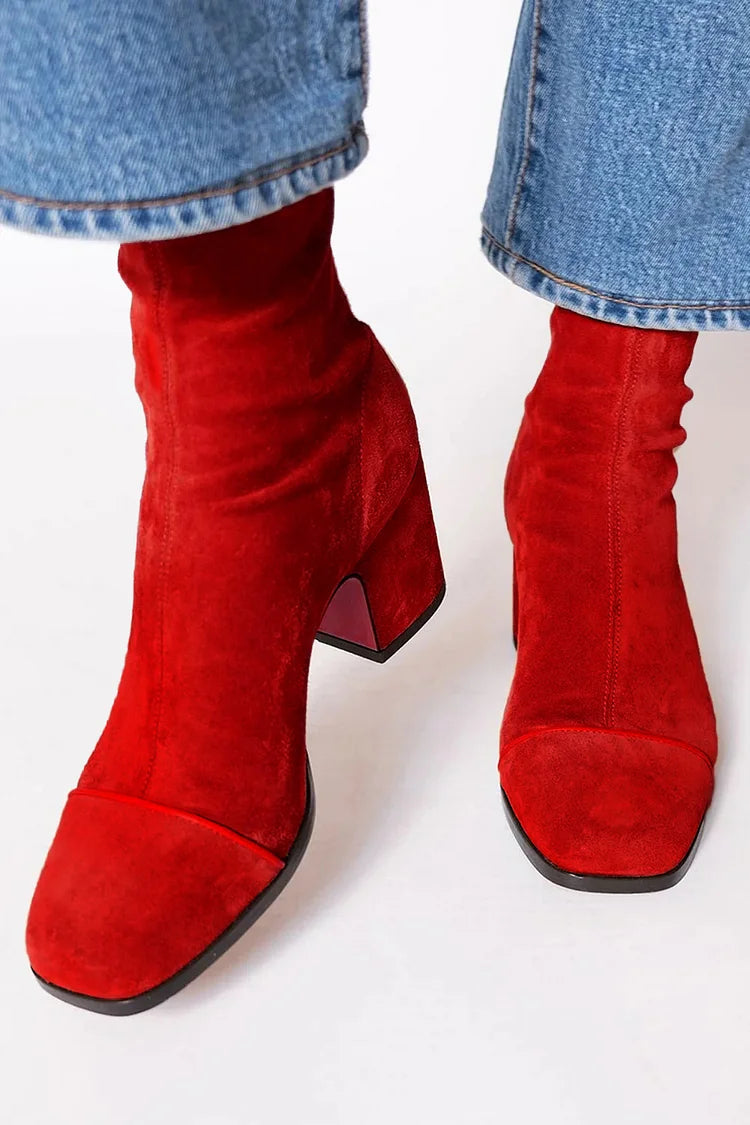 Suede Block-Heel Ankle Boots