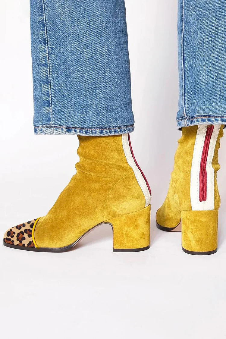 Suede Block-Heel Ankle Boots