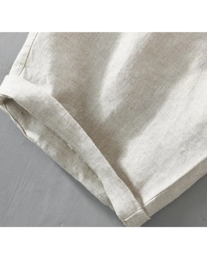 Flat-Front Linen Turn-Up Shorts