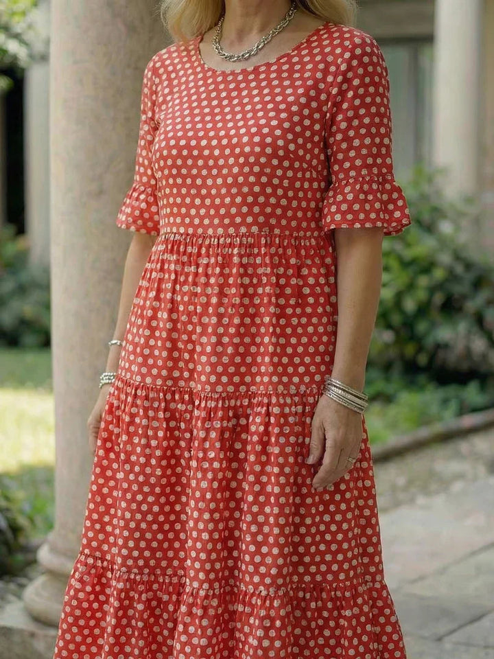Arlo | Polka Dot Tiered Midi Dress Short Sleeve