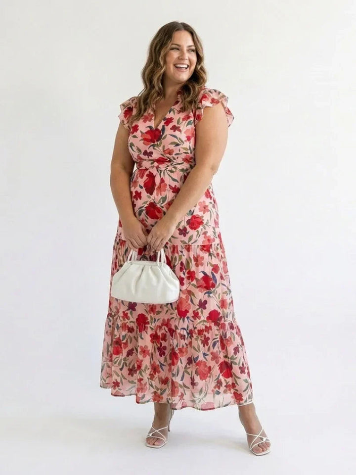 Lila | Floral V-Neck Tiered Midi Dress