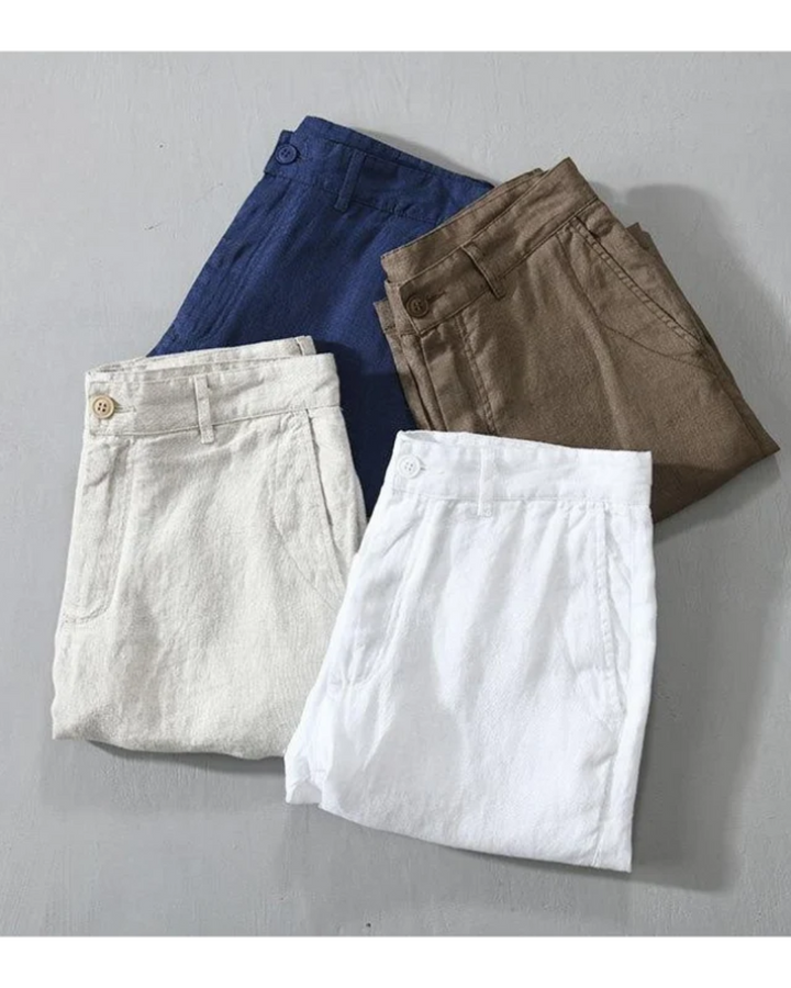 Flat-Front Linen Turn-Up Shorts
