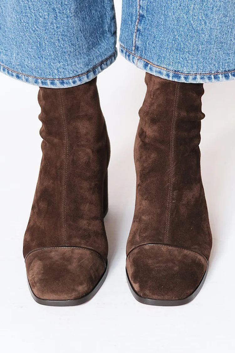 Suede Block-Heel Ankle Boots