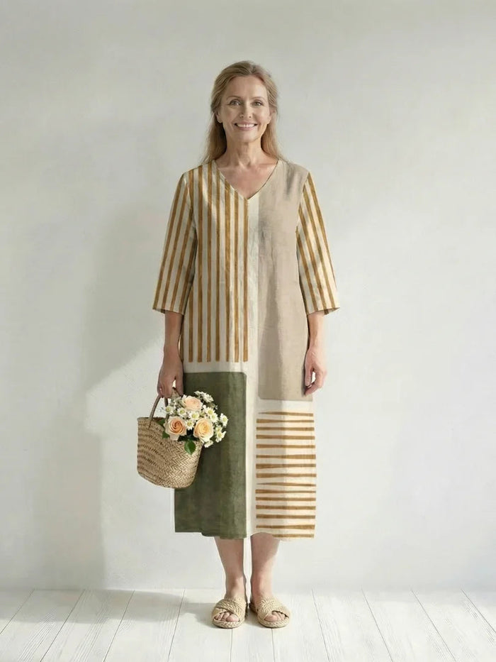 Soren | Light Mixed Stripe Midi Dress