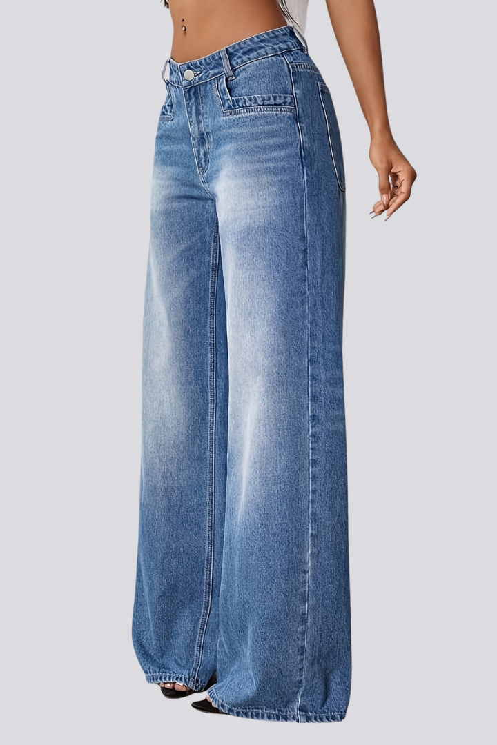Women’s Wide-Leg Jeans with Button Fastening and Front Pockets