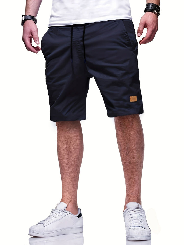 Leather-Patch Cotton Drawstring Shorts