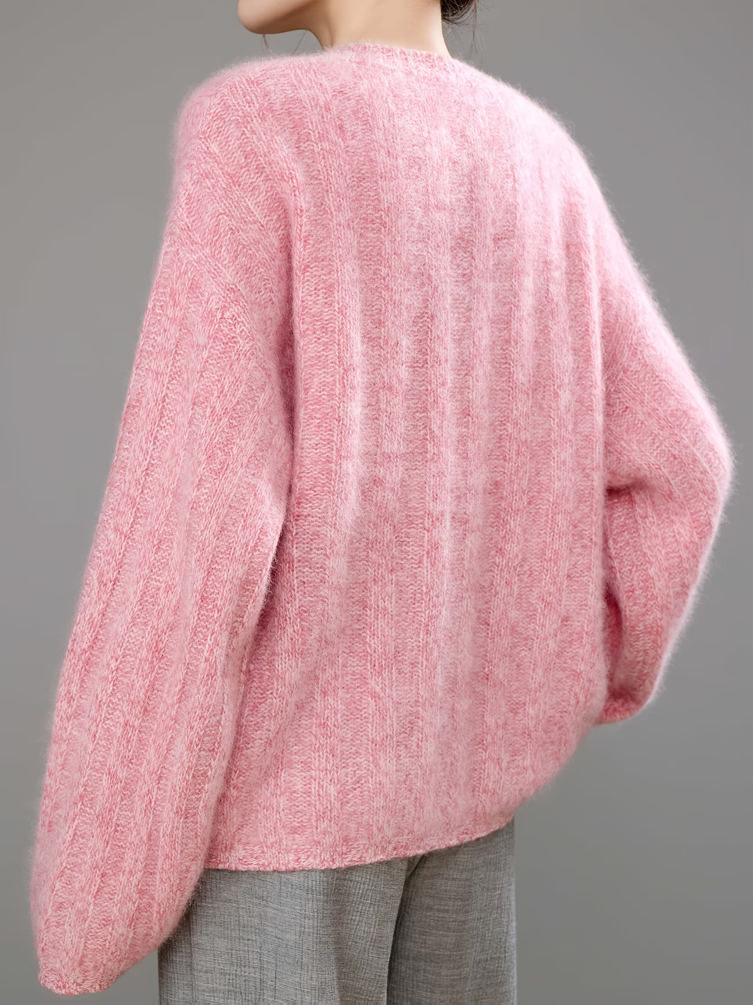 Brushed Ribbed Cashmere V-Neck Jumper