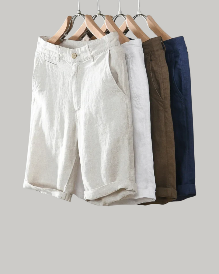 Flat-Front Linen Turn-Up Shorts