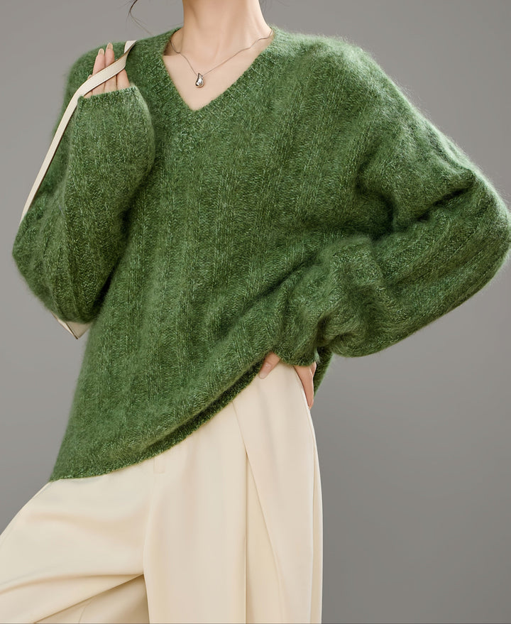 Brushed Ribbed Cashmere V-Neck Jumper