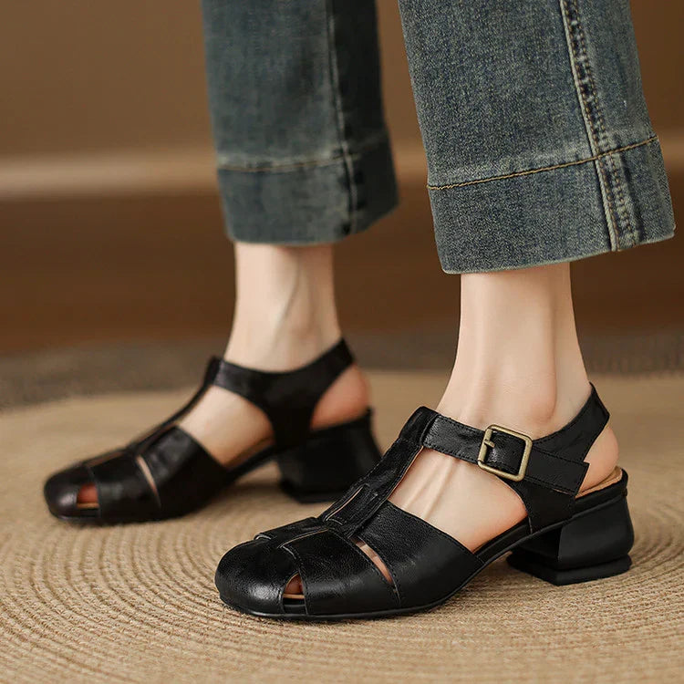 Premium Leather T-Strap Sandals