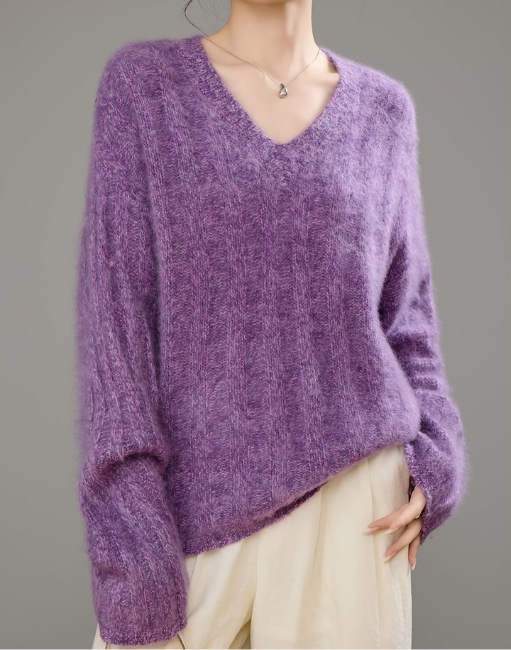 Brushed Ribbed Cashmere V-Neck Jumper