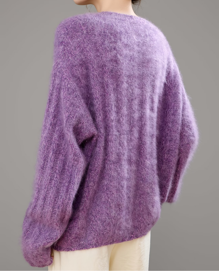 Brushed Ribbed Cashmere V-Neck Jumper