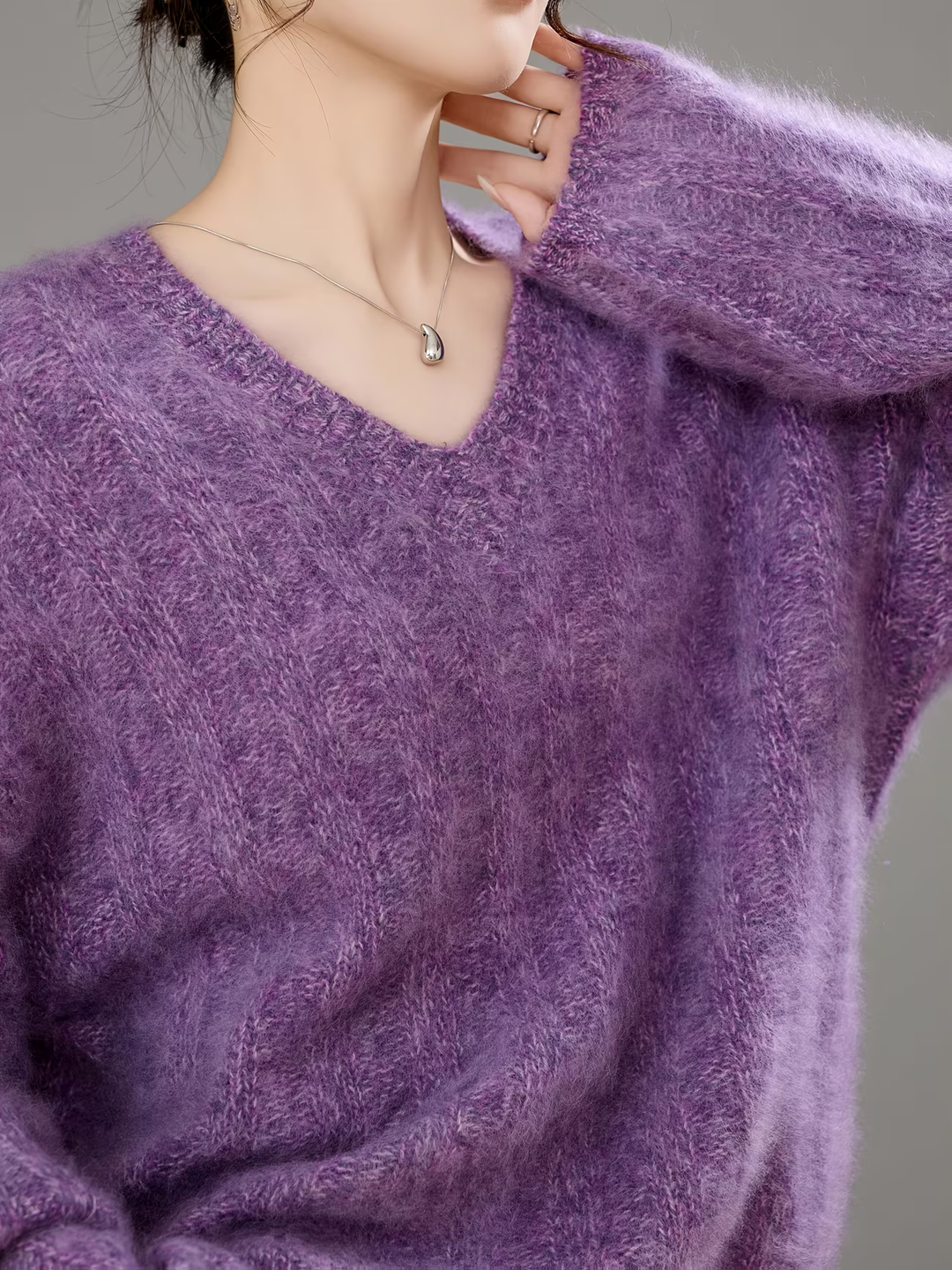 Brushed Ribbed Cashmere V-Neck Jumper