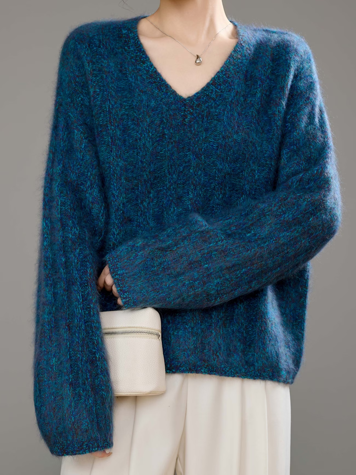 Brushed Ribbed Cashmere V-Neck Jumper