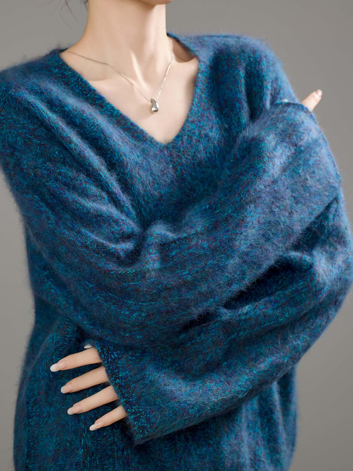 Brushed Ribbed Cashmere V-Neck Jumper