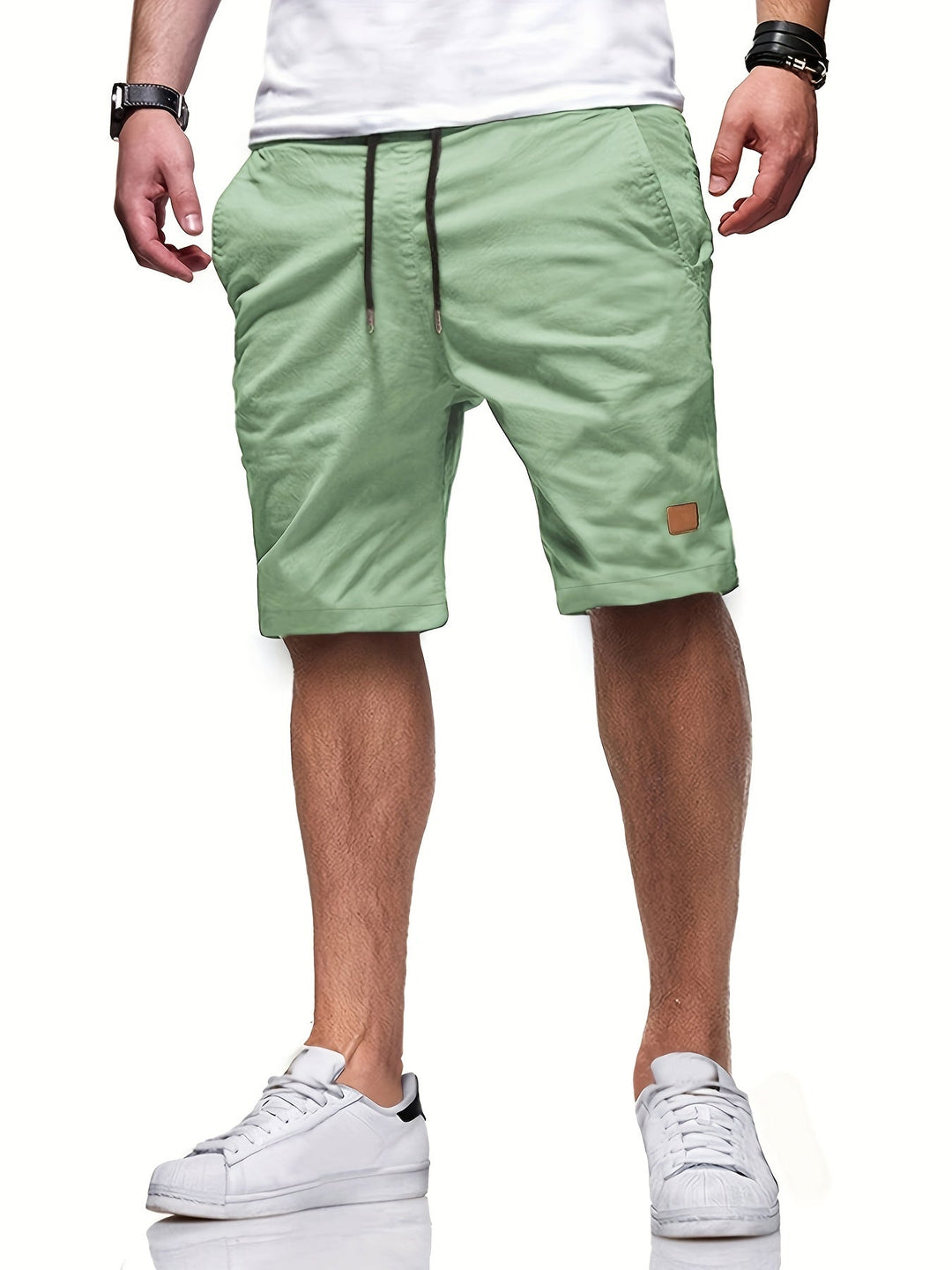 Leather-Patch Cotton Drawstring Shorts