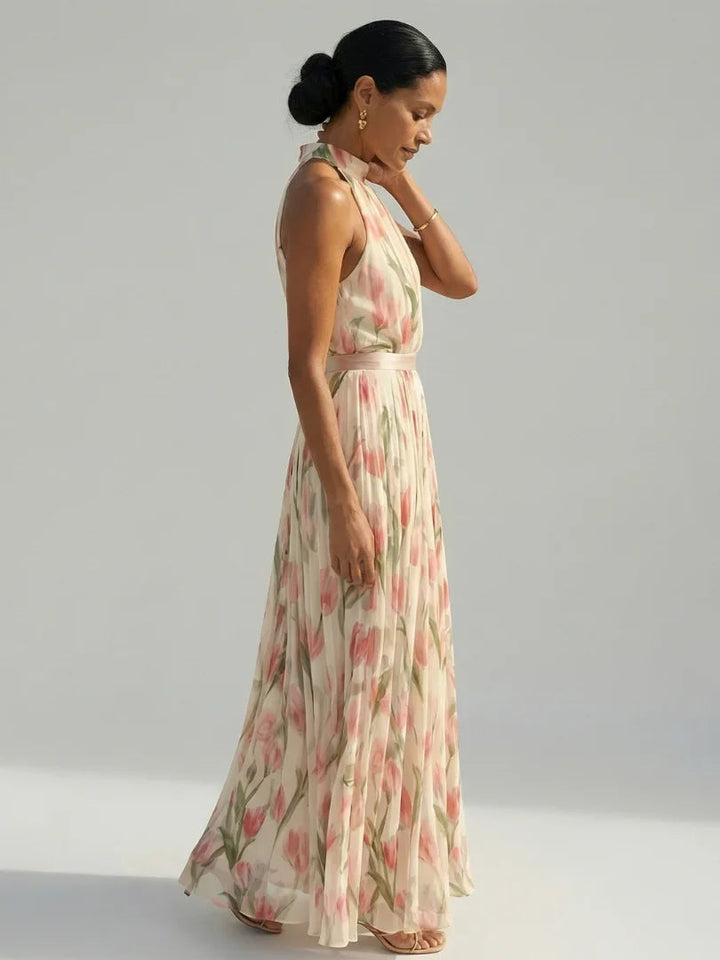 Aurelle | Halter Neck Floral Midi Dress
