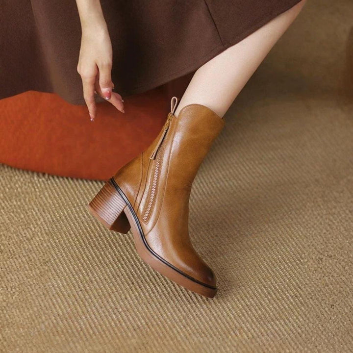 Stacked-Heel Leather Ankle Boots
