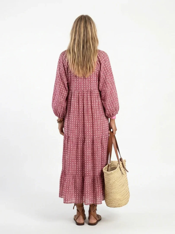 Arlette | Geometric Print Long Sleeve Midi Dress