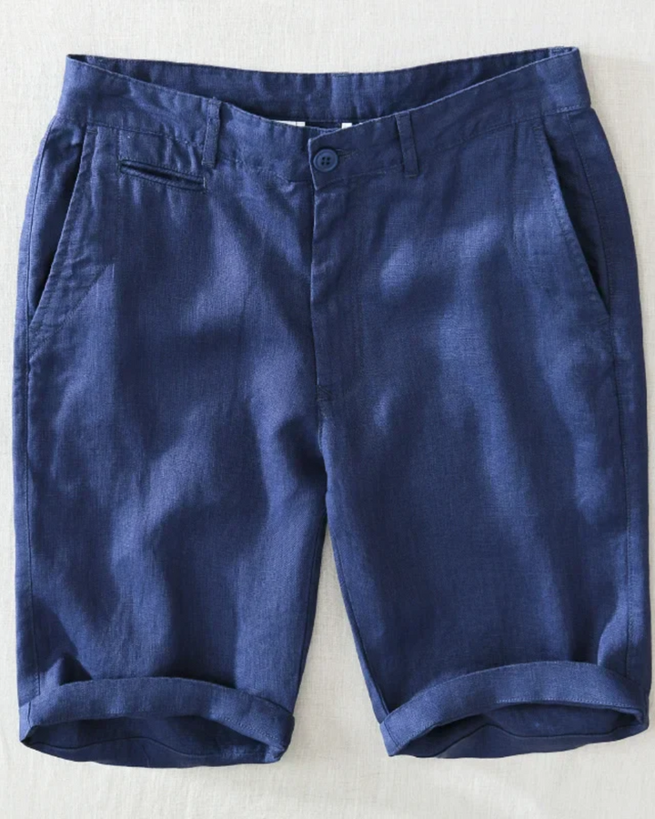 Flat-Front Linen Turn-Up Shorts