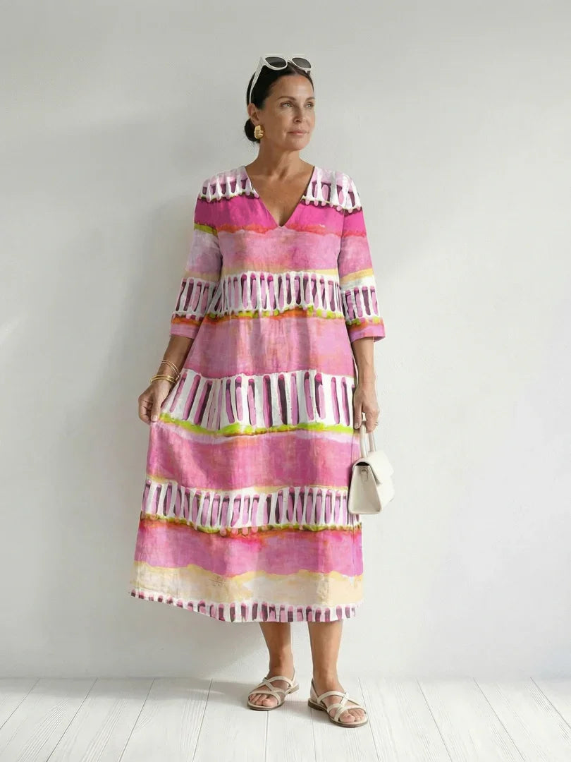 Calla | Easy Flow Patterned Stripe Midi Dress