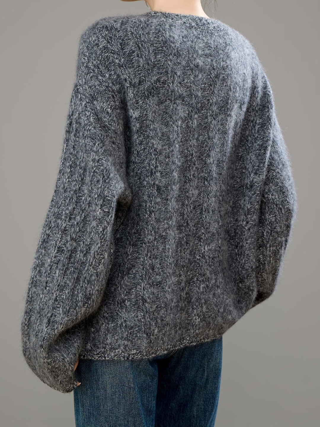 Brushed Ribbed Cashmere V-Neck Jumper