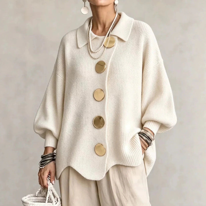 Oversized Collared Cardigan with Gold Buttons