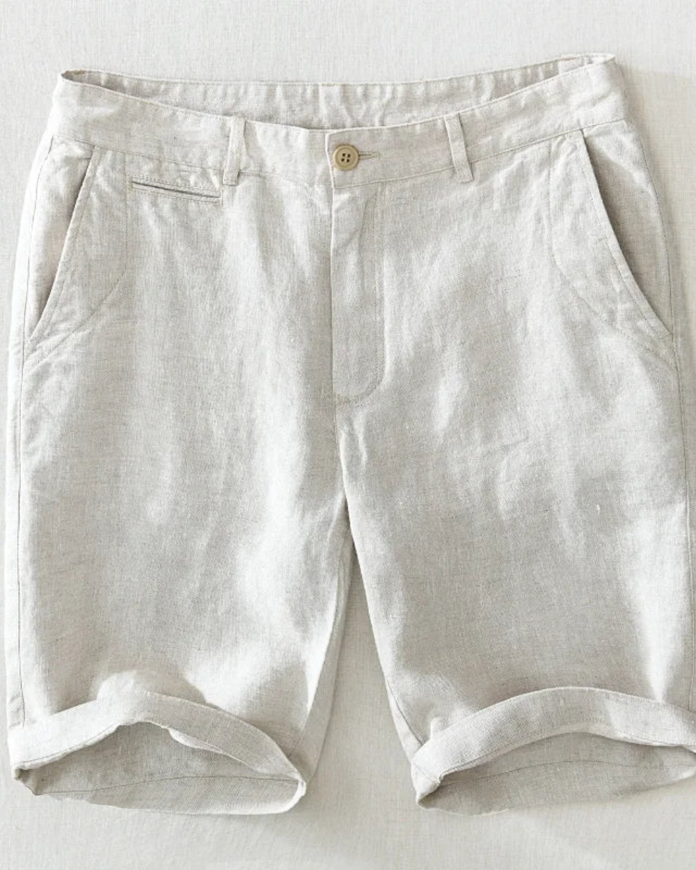 Flat-Front Linen Turn-Up Shorts