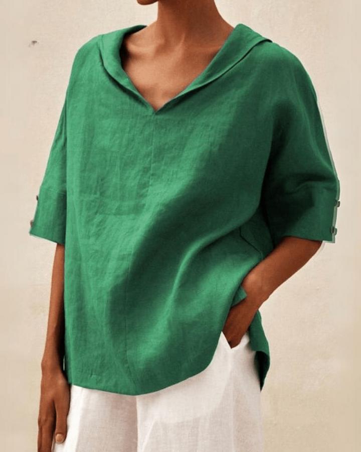 Relaxed Linen Open Collar Blouse