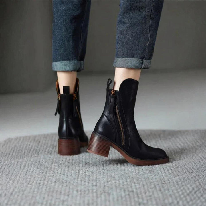 Stacked-Heel Leather Ankle Boots