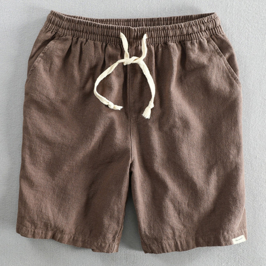 Vented-Hem Linen Drawstring Shorts