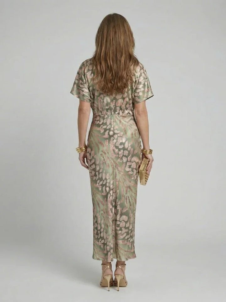 Coralie | Abstract Print V Neck Twist Waist Midi Dress