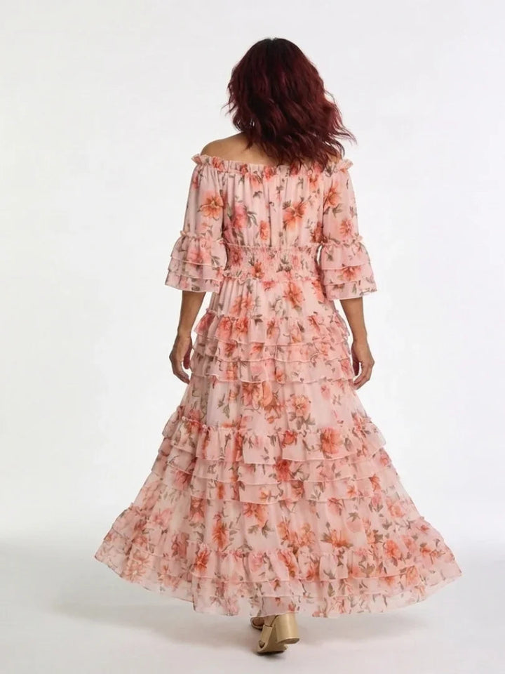 Rosalie | Off Shoulder Floral Ruffle Tiered Maxi Dress