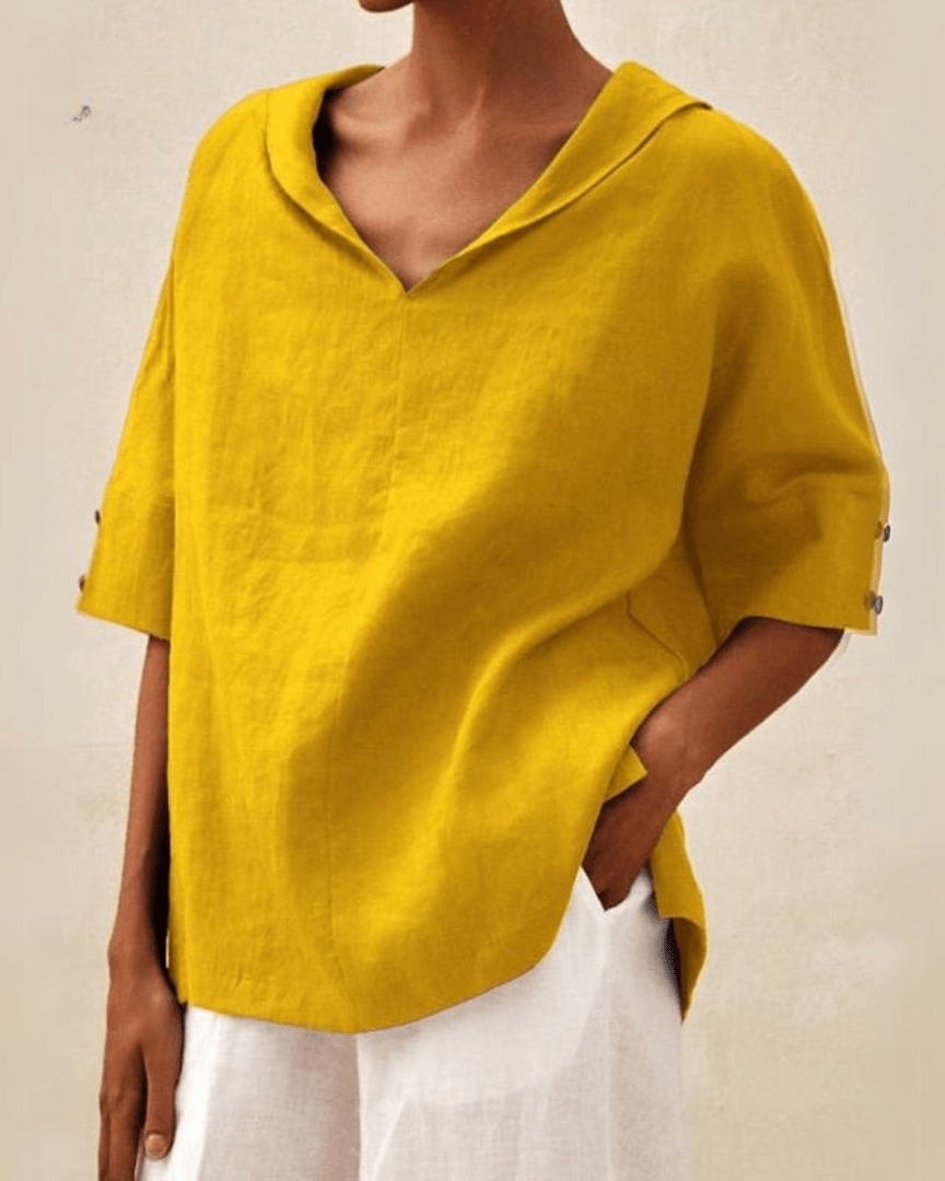 Relaxed Linen Open Collar Blouse