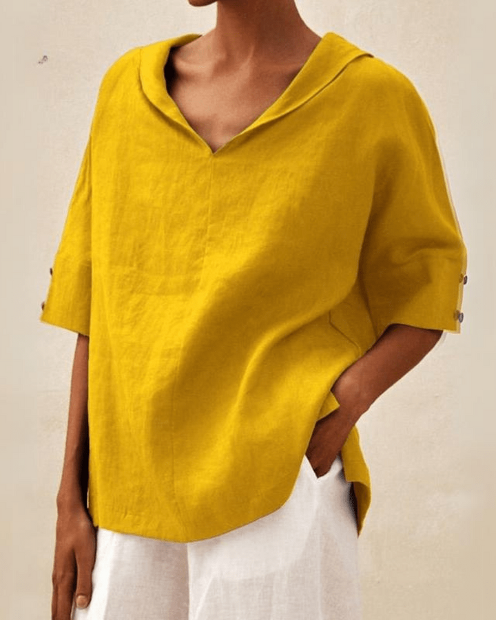 Relaxed Linen Open Collar Blouse