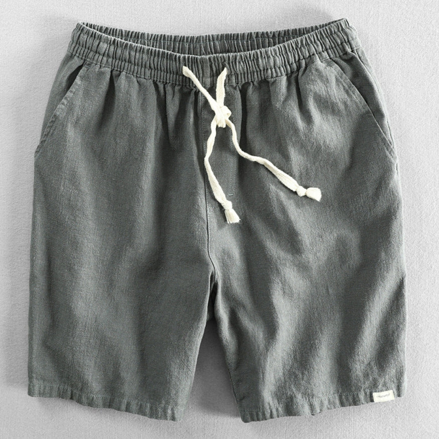 Vented-Hem Linen Drawstring Shorts