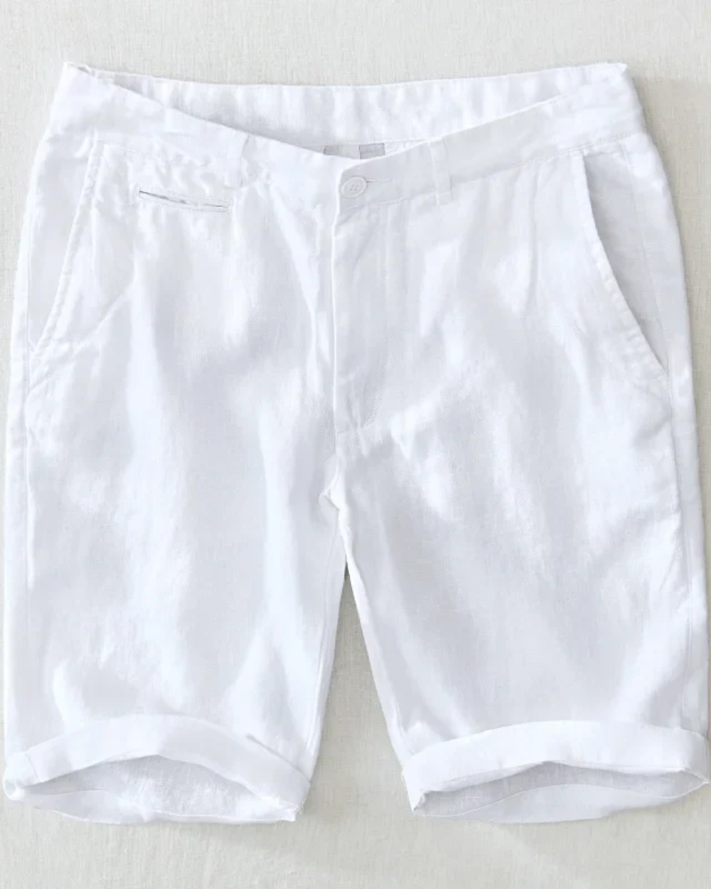 Flat-Front Linen Turn-Up Shorts