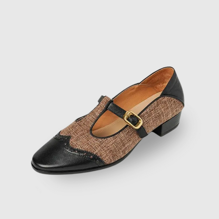 Two-Tone Brogue T-Bar Flats
