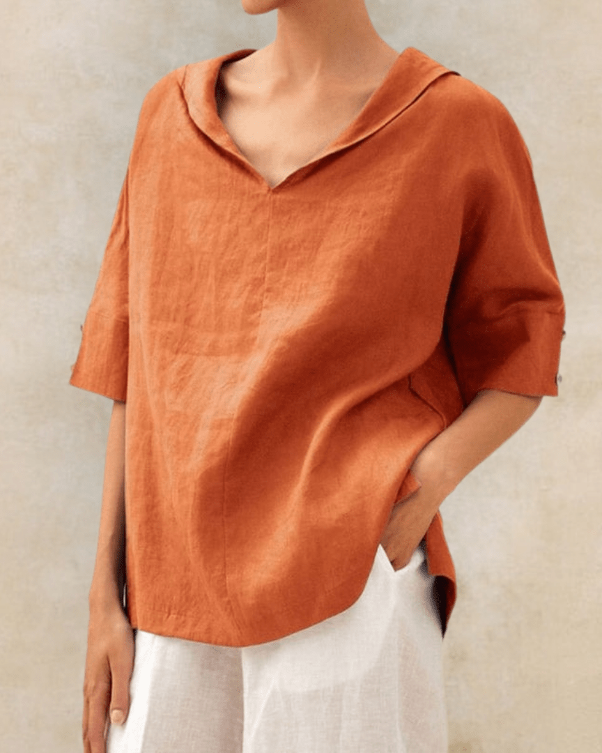 Relaxed Linen Open Collar Blouse