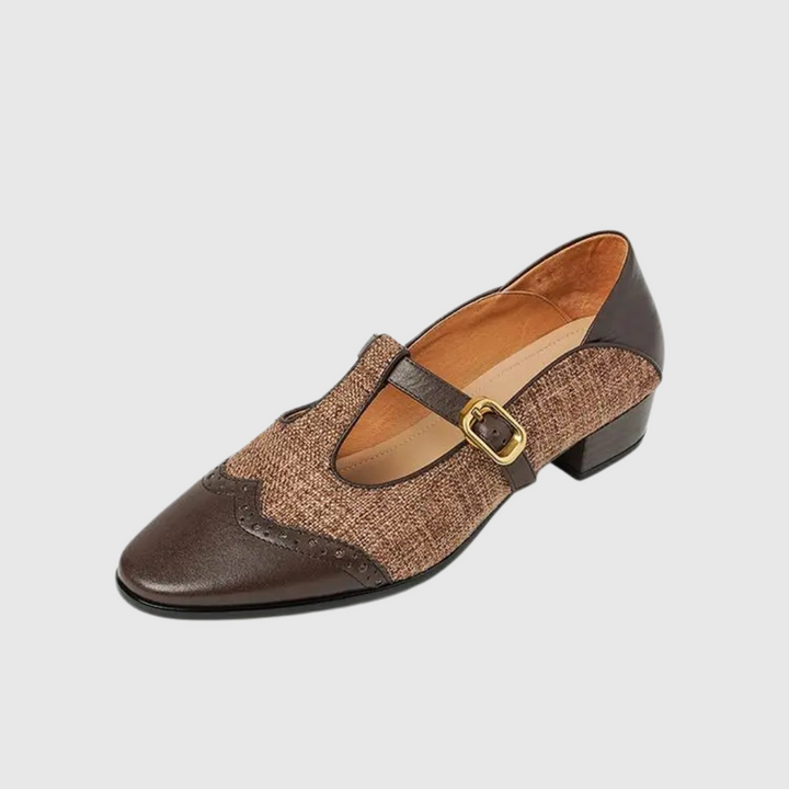 Two-Tone Brogue T-Bar Flats