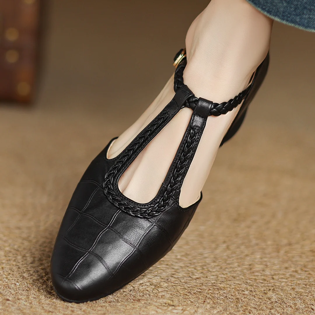 Braided Leather Low Heels