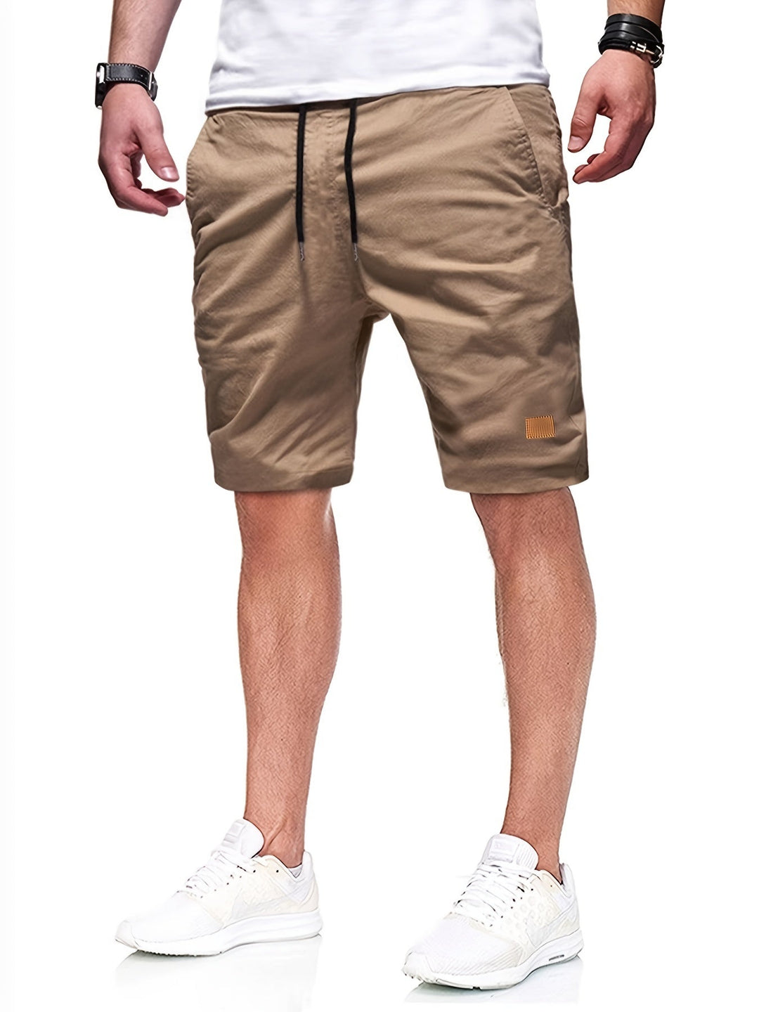 Leather-Patch Cotton Drawstring Shorts